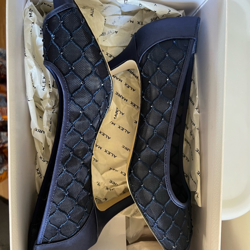 Alex Marie Blue Quilted Peep-Toe Heels - Picture 3 of 6